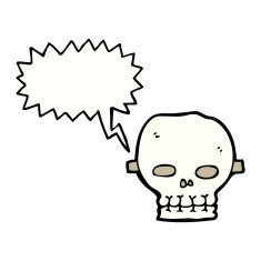 cartoon spooky skull mask with speech bubble