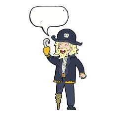 cartoon pirate captain with speech bubble N9
