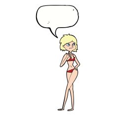 cartoon woman in bikini with speech bubble N43