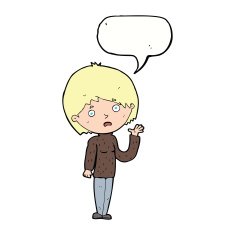 cartoon worried woman with speech bubble N65
