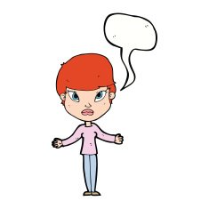 cartoon woman shrugging shoulders with speech bubble N419