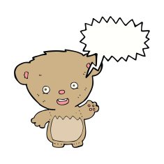 cartoon teddy bear waving with speech bubble