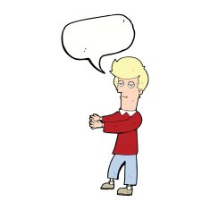 cartoon bored man showing the way with speech bubble N9
