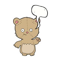 cartoon teddy bear waving with speech bubble N2