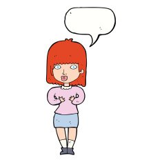 cartoon shocked woman with speech bubble N84