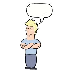 cartoon sulking man with speech bubble N9