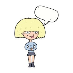 cartoon sly woman with speech bubble N9
