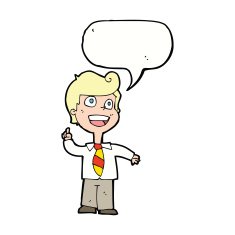 cartoon school boy raising hand with speech bubble N9