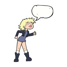 cartoon girl in leather jacket with speech bubble N9