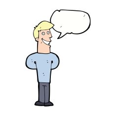 cartoon grinning man with speech bubble N74