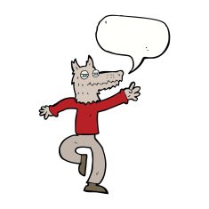 cartoon happy wolf man with speech bubble N12