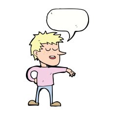 cartoon man making dismissive gesture with speech bubble N17