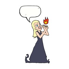 cartoon witch woman casting spell with speech bubble N9