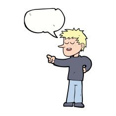 cartoon man pointing with speech bubble N166