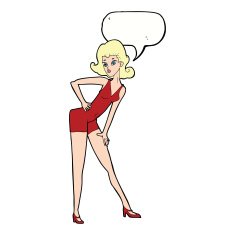 cartoon model woman posing with speech bubble N9