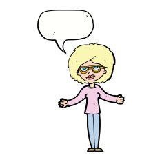 cartoon woman wearing spectacles with speech bubble N33