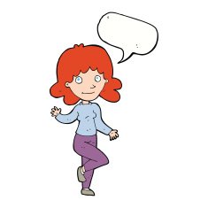 cartoon friendly woman waving with speech bubble N45