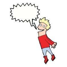 cartoon drenched man flying with speech bubble N9