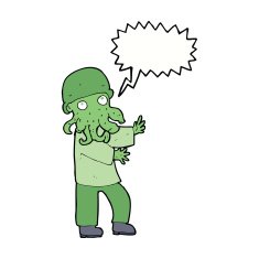 cartoon monster man with speech bubble N9