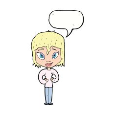 cartoon satisfied woman with speech bubble N8