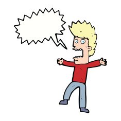 cartoon terrified man with speech bubble N182