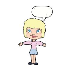 cartoon woman with open amrs speech bubble N9