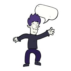 cartoon happy vampire man with speech bubble N26