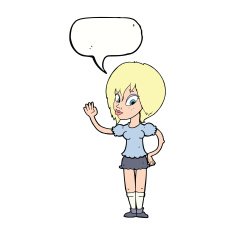 cartoon pretty woman waving with speech bubble N76