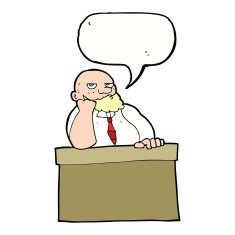 cartoon bored man at desk with speech bubble N9