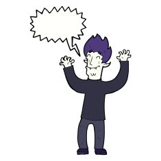 cartoon happy vampire man with speech bubble N27