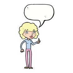 cartoon woman giving thumbs up symbol with speech bubble N58