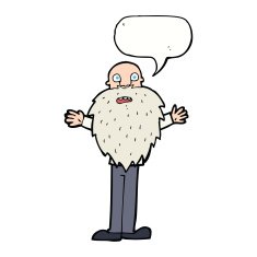 cartoon bearded old man with speech bubble N34
