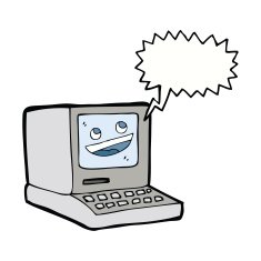 cartoon old computer with speech bubble N19