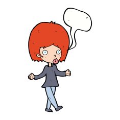 cartoon confused woman with speech bubble N71