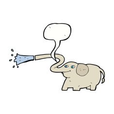 cartoon elephant squirting water with speech bubble N17