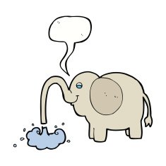 cartoon elephant squirting water with speech bubble N18