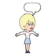 cartoon annoyed girl with speech bubble N17