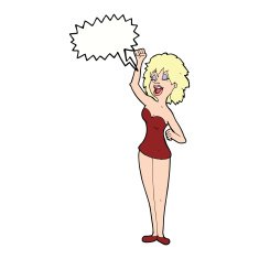 cartoon dancing woman with speech bubble N44