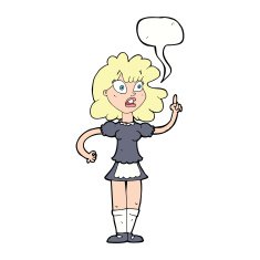 cartoon worried maid with speech bubble N9