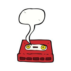 cartoon cassette tape with speech bubble