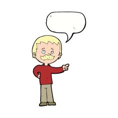 cartoon man with mustache pointing speech bubble N26