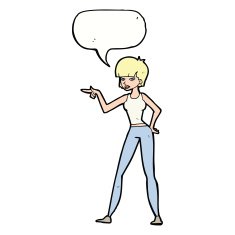 cartoon woman pointing with speech bubble N182