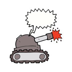 cartoon tank with speech bubble