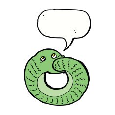 cartoon snake eating own tail with speech bubble N5