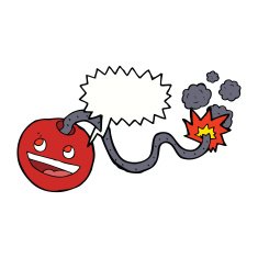 cartoon burning bomb with speech bubble