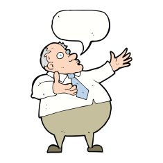 cartoon exasperated middle aged man with speech bubble N9
