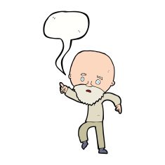 cartoon worried old man pointing with speech bubble N9