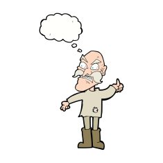 cartoon angry old man in patched clothing with speech bubble N9