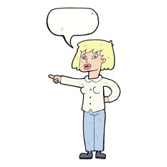 cartoon woman pointing with speech bubble N183