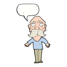 cartoon sad old man with speech bubble N18